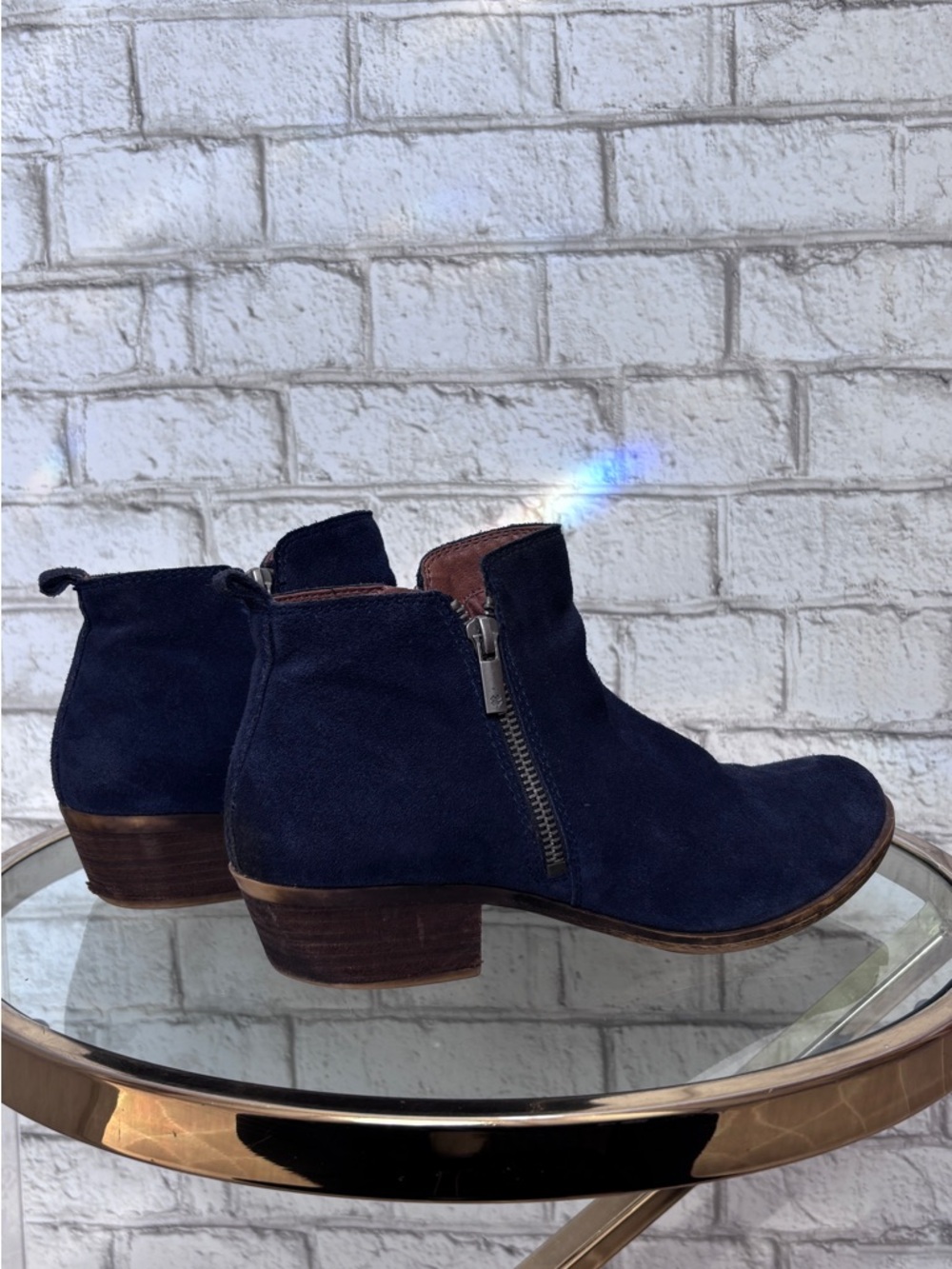 Lucky Brand Navy Suede Side-Zip Ankle Booties